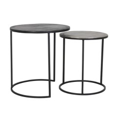 SIDE TABLE LATCA RAW DARK LEAD ANTIQUE SET OF 2 